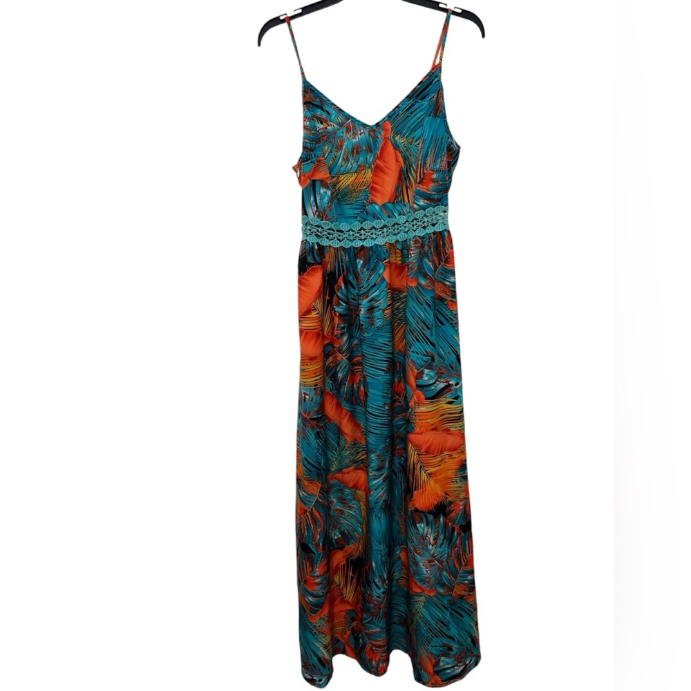 Tropical Floral Maxi Dress, Medium - Lightweight, Perfect for Summer & Vacations